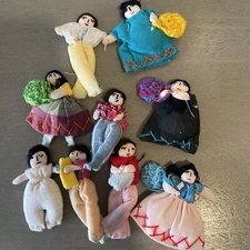 9 In Set Guatemala Handmade Cloth Dolls Fabric Indigenous S American Folk Art 2”