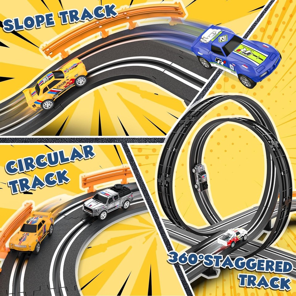 Slot Car Race Track Sets with 4 Slot Cars, Electric Race Car Track