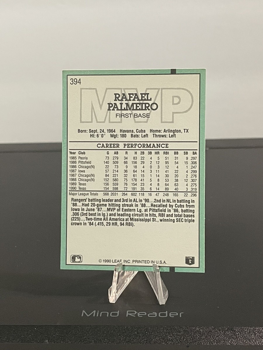 1991 Donruss #394 Rafael Palmeiro MVP Texas Rangers Error Card | eBay
