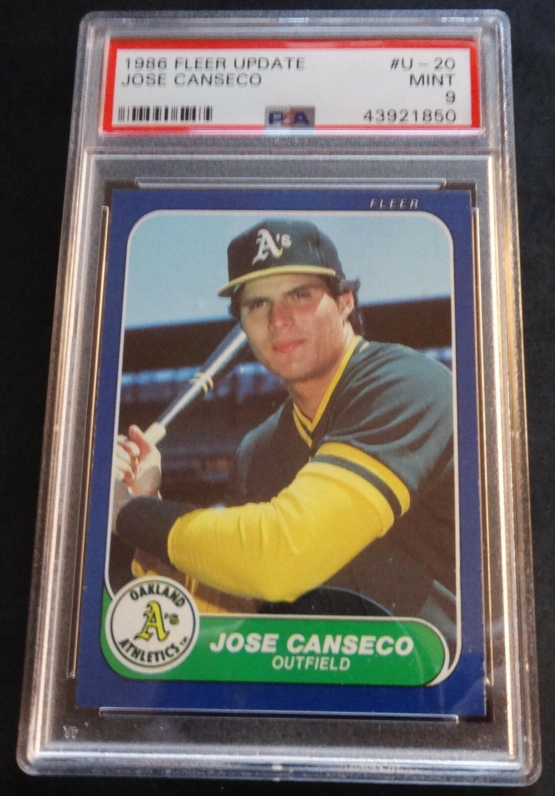 1986 JOSE CANSECO FLEER UPDATE ROOKIE #U-20 PSA 9 ATHLETICS (883)