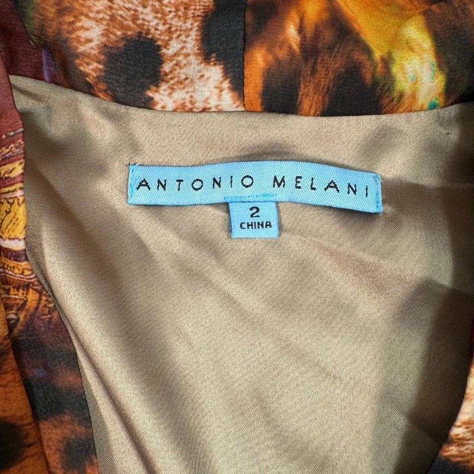 Antonio Melani Sheath Faux Wrap Dress Womens Size 2 Animal Print Floral Lined - Image 3 of 4