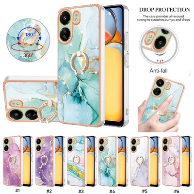 Stylish Marble Texture Slim Ring Stand Phone Case Fr Redmi 13 Xiaomi Poco X6 Pro