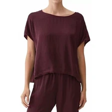 NWT Womens Size Large Michael Stars Eggplant Purple Elena Boxy Mixed Media Top.