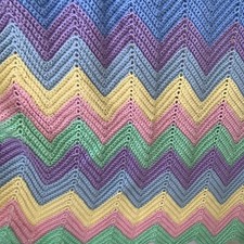 Afghan Zig Zag Chevron Handmade Throw Blanket Crochet 55 X 65 Inch Multi Color