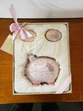 Baby Essentials 3 Piece Ceramic Keepsake Set Piggy Bank Tooth  Curl Holder Girl