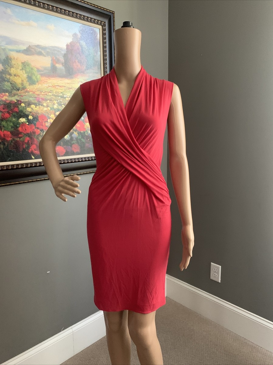BCBG Maxazria Women's Sz XS Red Wrap Over Ruched Bodycon Cocktail Dress