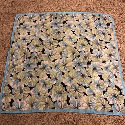 Ann Taylor Loft Neck Scarf Sky Blue Mint Green Tropical Floral Square 20'' x 20''