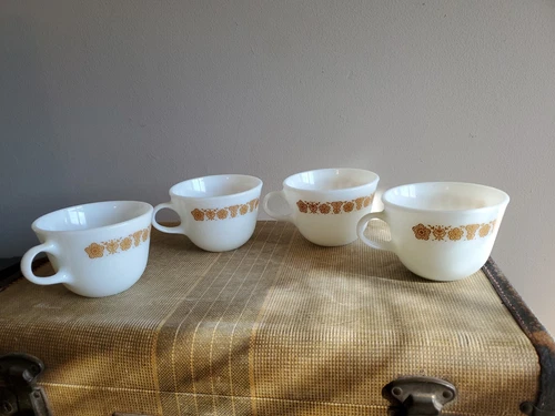 Vintage Pyrex Butterfly Gold Coffee Cups Milk Glass