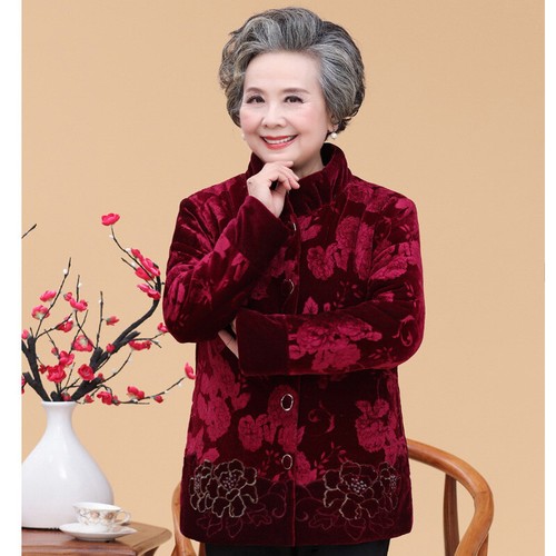 Damen Samtjacke dick und flauschig chinesischer Wintermantel Größe XL-5XL - Bild 7 von 15