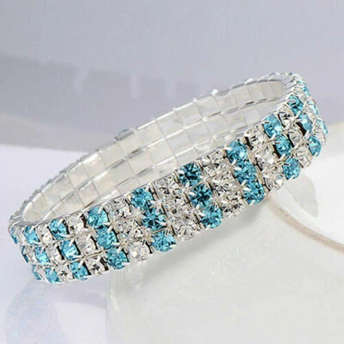 MODA ÉPICA - Pulsera elástica con estrás de cristal blanco azul - Brazalete pulsera Foto 3 de 4