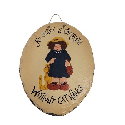 ''No Outfit is Complete Without Cat Hairs'' Painted Slate Tile Sign 9 x 7 Cat Lady