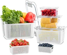 4 Pack Fruit Vegetable Containers for Fridge, Produce Saver Container with Lids