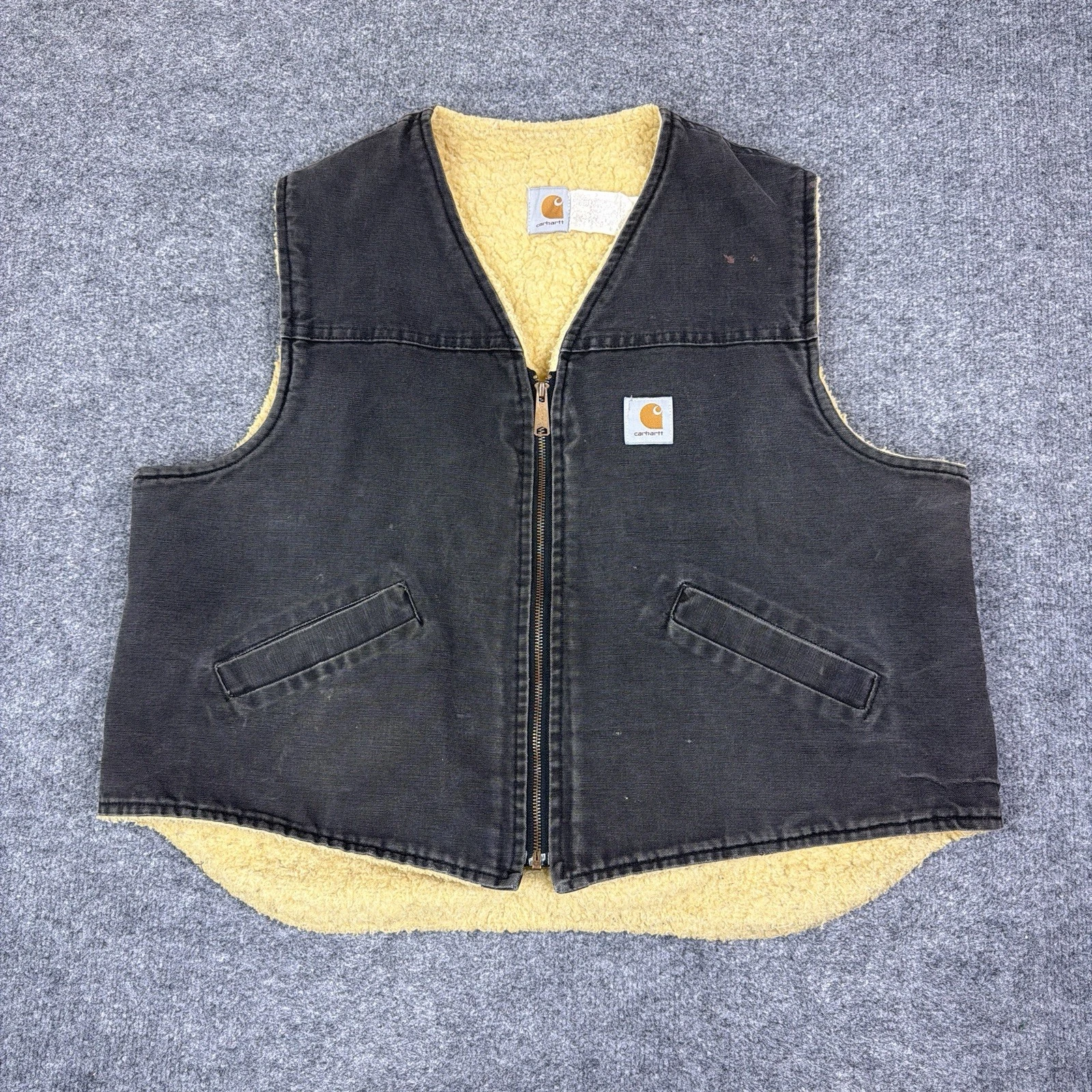 Vintage Carhartt Vest Mens 2XL 5SV BLK Sherpa Lined Duck Canvas USA Made V03