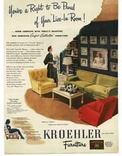 1945 Kroehler Furniture Sofa Couch Wing Chair MCM 1940s Home Decor Print Ad