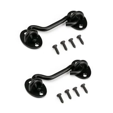 3” Privacy Hook and Eye Latch Easy Lock for Barn Door, Black (3 INCH-2PCS)