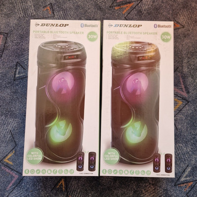 2 Dunlop Bluetooth Lautsprecher RMS LED FM AUX USB Akku schwarz Neu OVP !LESEN!