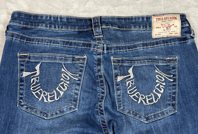 True Religion Jennie Curvy Super Skinny Jeans Womens Sz 33 Blue Mid Rise Zip