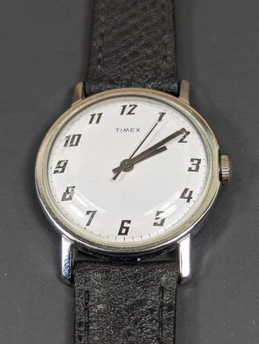 Vintage Timex 32mm Mechanical Wind Up Watch Tested and Working White Dial
