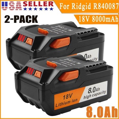 2 PACK For Ridgid 18V R840085 8.0Ah Lithium-ion Battery Rigid 18Volt R840087 US