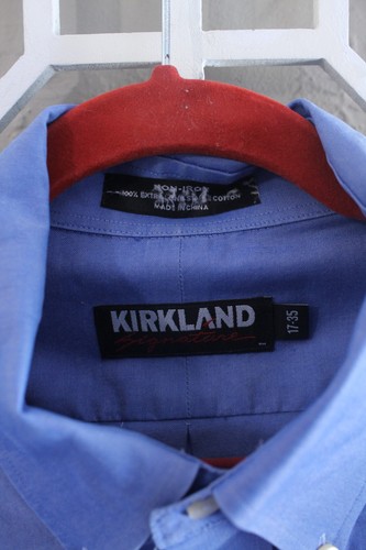 Kirkland Button Up Shirt Mens XL 17-35 Blue Oxford Non-Iron Business Cotton Men - Picture 4 of 10