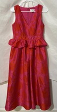 Kate Spade For Target Classic Rose Peplum MIDI Dress Sz 4 Pink Red Ruffled Zip 