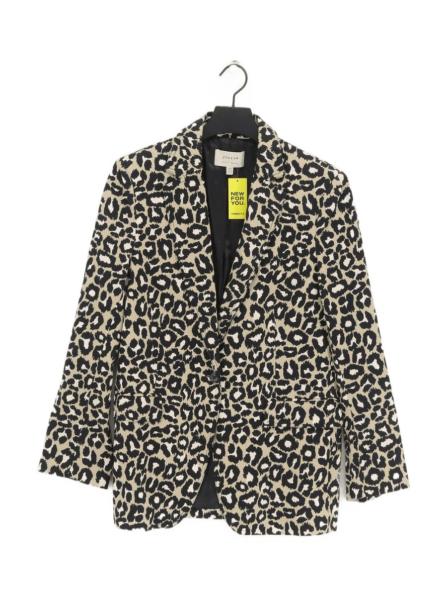 Jigsaw Women's Blazer UK 10 Tan Animal Print Cotton with Elastane