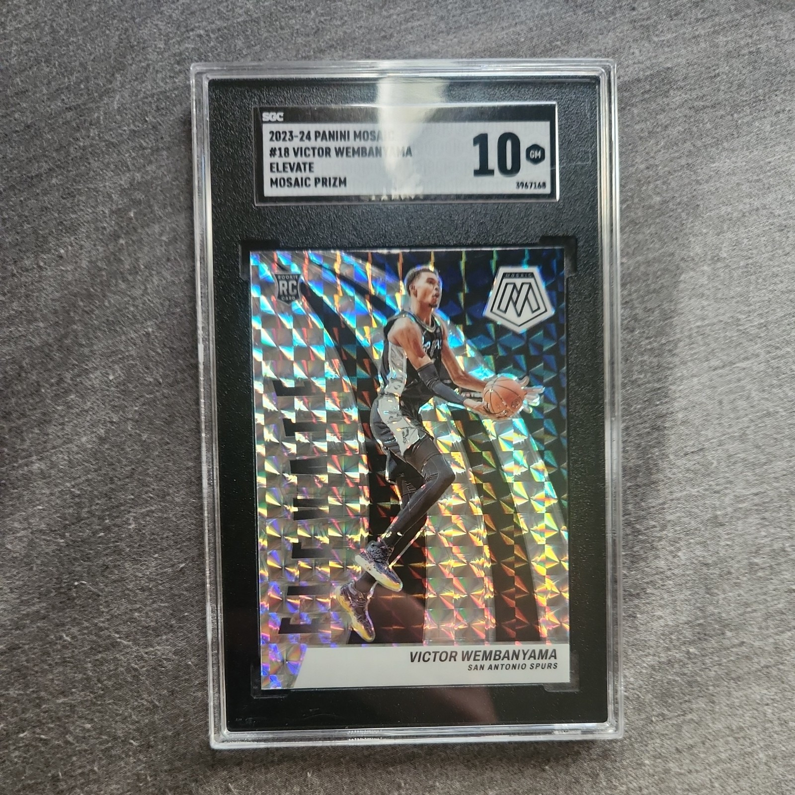 Victor Wembanyama 2023-24 Panini Mosaic Elevate 18 RC Silver Mosaic Prizm SGC 10