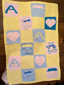 Handmade Baby Blanket Knit Patchwork 20" X 30" Orlon Pastels Soft Unisex new