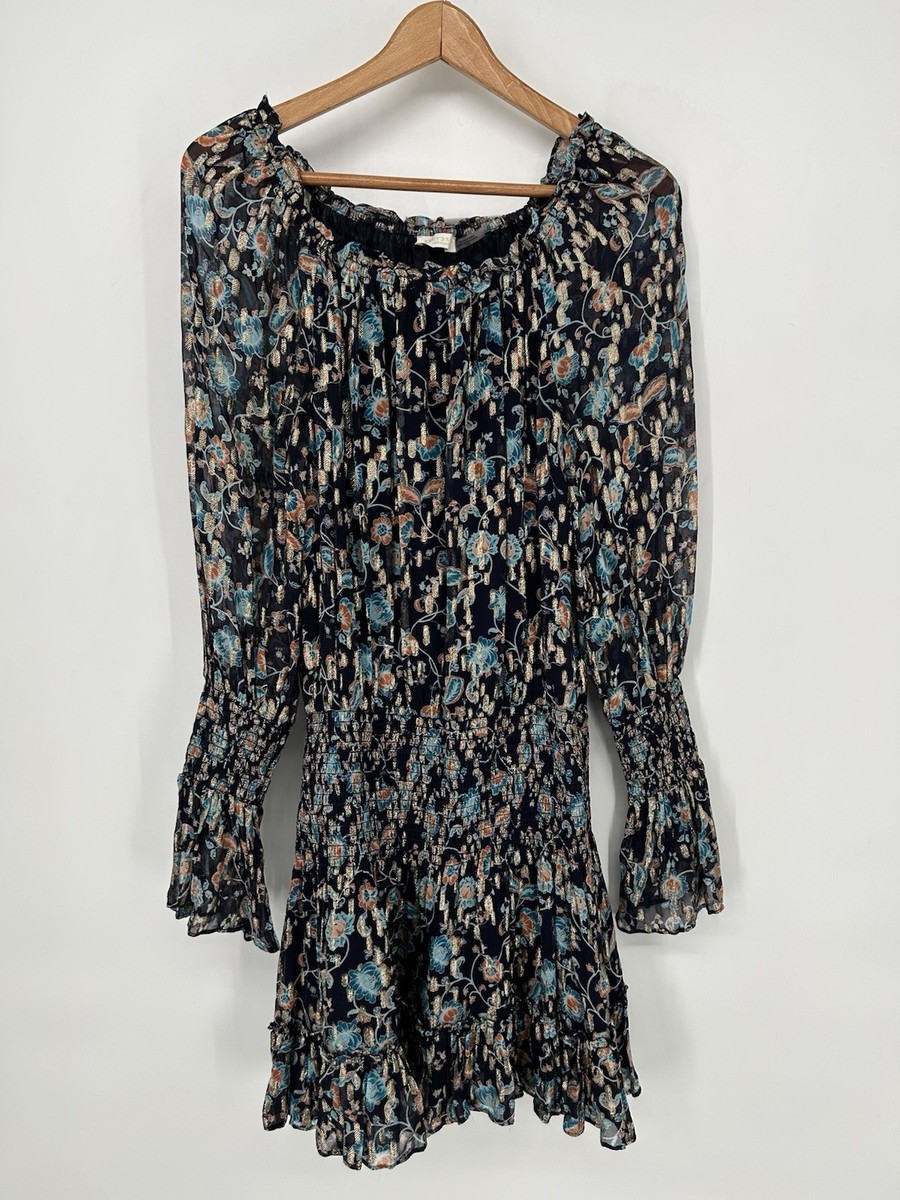 Ramy Brook Dress Womens Medium Blue Willow Mini Floral Print Long Sleeve
