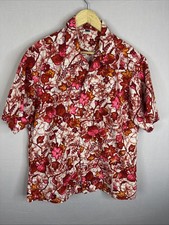 Vintage Made In Hawaii Aloha Shirt XL Red Pink Floral Barkcloth