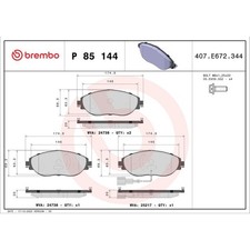 1x ORIGINAL® Brembo P 85 144X Bremsbelagsatz, Scheibenbremse Vorne, inkl.