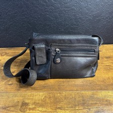Perlina New York Black Pebbled Leather Crossbody Bag Multi Pocket Small Vintage
