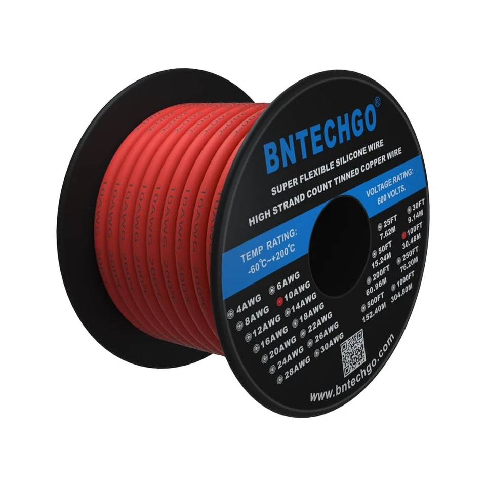 10 Gauge Silicone Wire Spool 100 ft Red Flexible 10 AWG Stranded Tinned Coppe... - Image 2 of 4