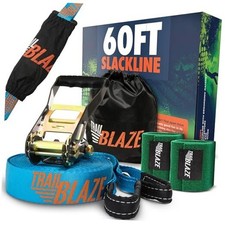 Slackline Kit with Tree Protectors  Backyard Slacklines Essential Kit - Blue