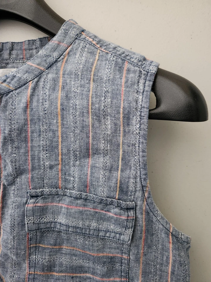 Top Caslon Mujer S Sin Mangas Popover Henley Rayas 100% Lino Cambray Costero Foto 4 de 4