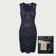 Eliza J Navy Blue Floral Lace Ruched Sleeveless Sheath Dress Size 4 RN114244