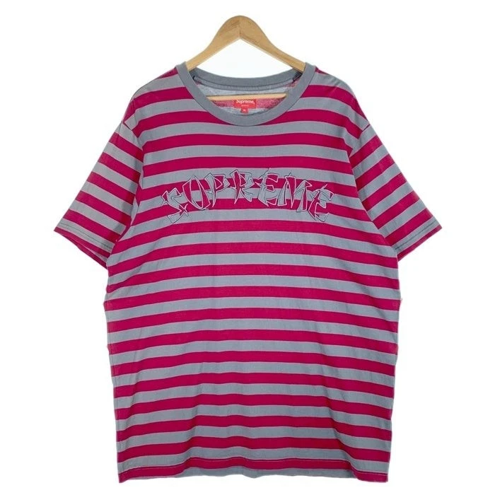 Supreme 20AW Rayure Appliqué S Top Applique Manches Courtes Tee Rouge Gris Taille Occasion