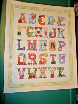 Finished Cross Stitch Piece ABC Alphabet 15''x18''