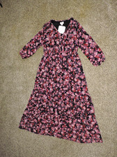 Isabel Maternity Burgundy Floral Print Short Sleeve Woven Maternity Dress Size M
