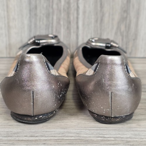 BURBERRY Check Ballet Flats Pumps UK 7.5 EUR 40.5 Metallic Buckle Italy Beige - Picture 17 of 23