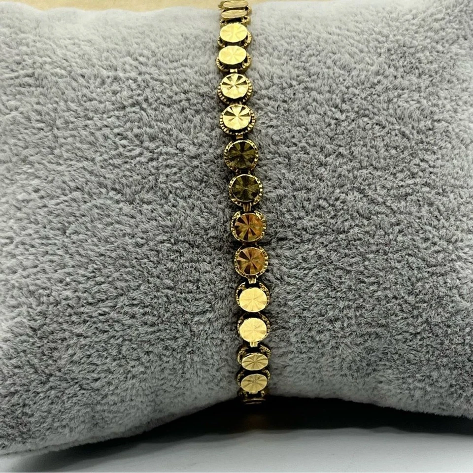 Brazalete tenis vintage Beverly Hills oro 14k corte diamante floral eslabón moneda 7,5" Foto 4 de 4