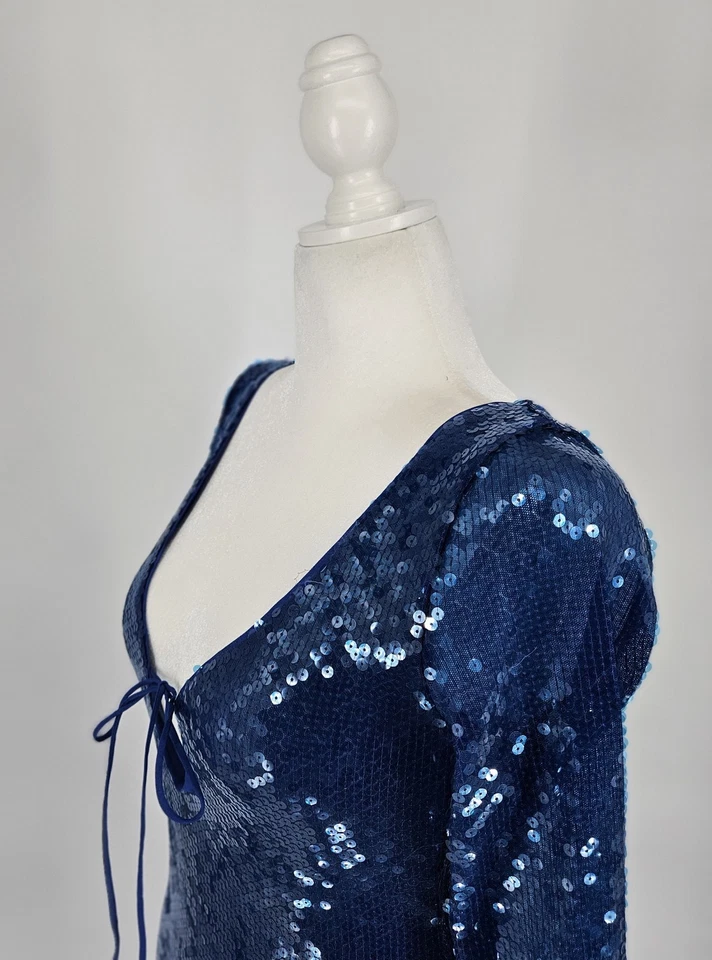 Vestido maxi Bardot Verona malha lantejoulas coquetel glam Y2K feminino tamanho 10 MSRP$179 - Imagem 4 de 4