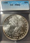 1888-P  $ MORGAN, ICG MS-62, WELL STRUCK, NICE LUSTER, A MARK ON THE CHEEK,