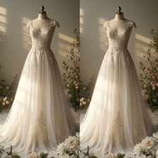 Vintage Boho Short Sleeves Wedding Dresses A Line Lace Appliques Bridal Gowns