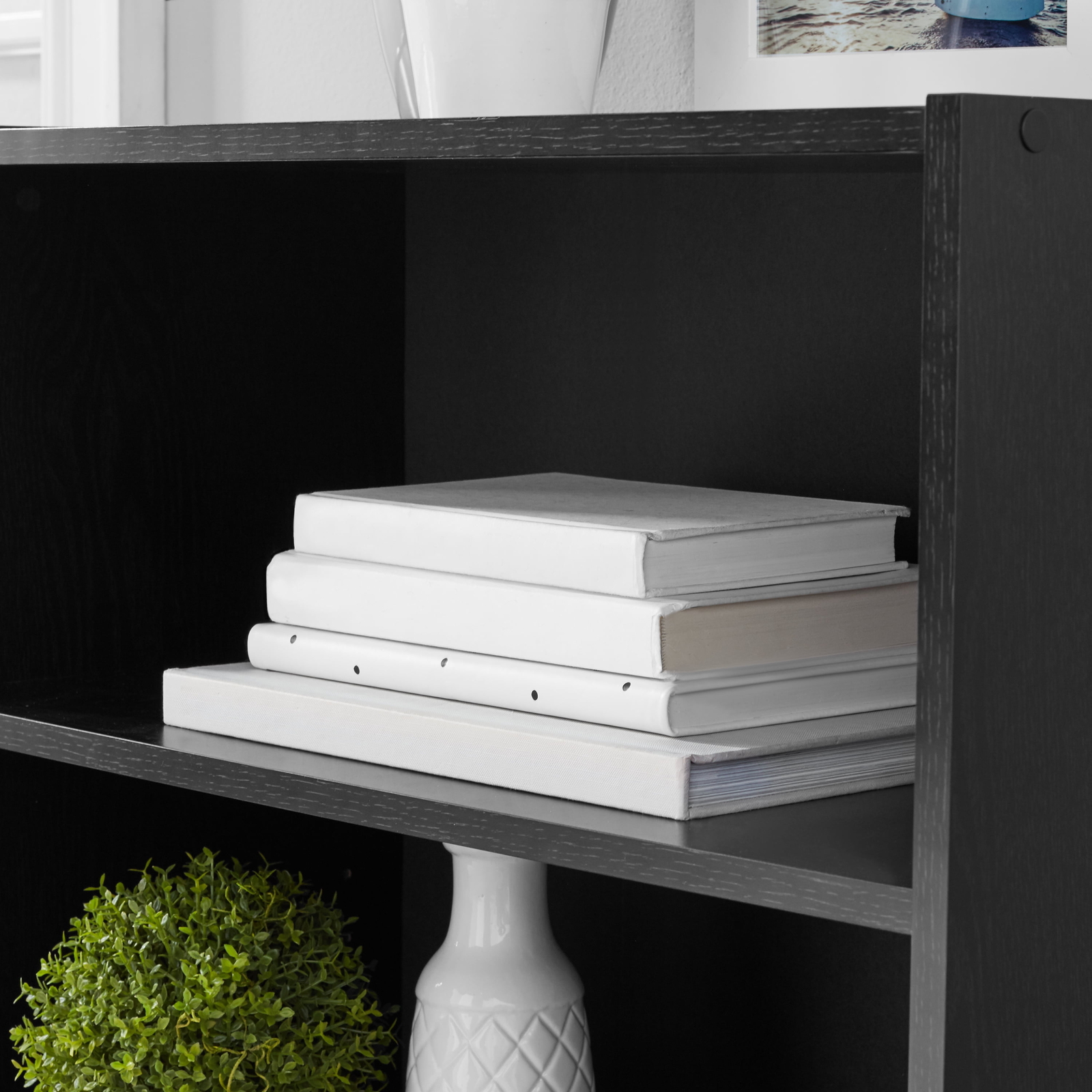 3Shelf Bookcase with Adjustable Shelves, True Black Oak INSTITUTO
