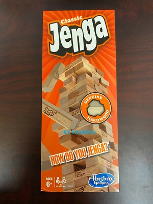 HASBRO Classic JENGA ~ Genuine Hardwood Block Stacking Family Party Game ~Age 6+