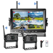 7"DVR Wireless Quad Monitor IR Backup Side Rear View Camera For RV/Truck/Trailer