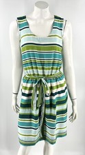 Banana Republic Dress Size 6 Green White Striped Tie Waist Blouson Sleeveless
