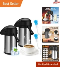 64 Oz Stainless Steel Coffee Dispenser Set - Pump-Action & Easy Clean