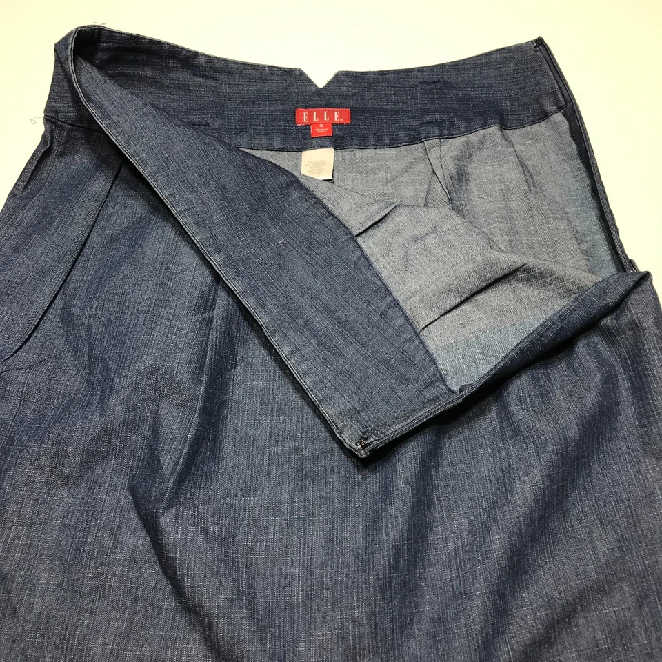Falda Elle Mujer Talla 10 Azul Denim Plisado Invertido Cremallera Lateral Recta y Lápiz Foto 4 de 4